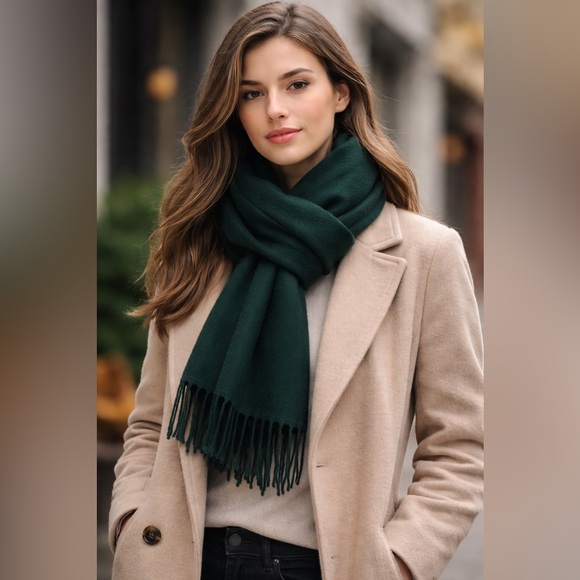 100% Baby Alpaca Forest Green Fringe Scarf Made in Peru Ultra Soft Winter Wrap